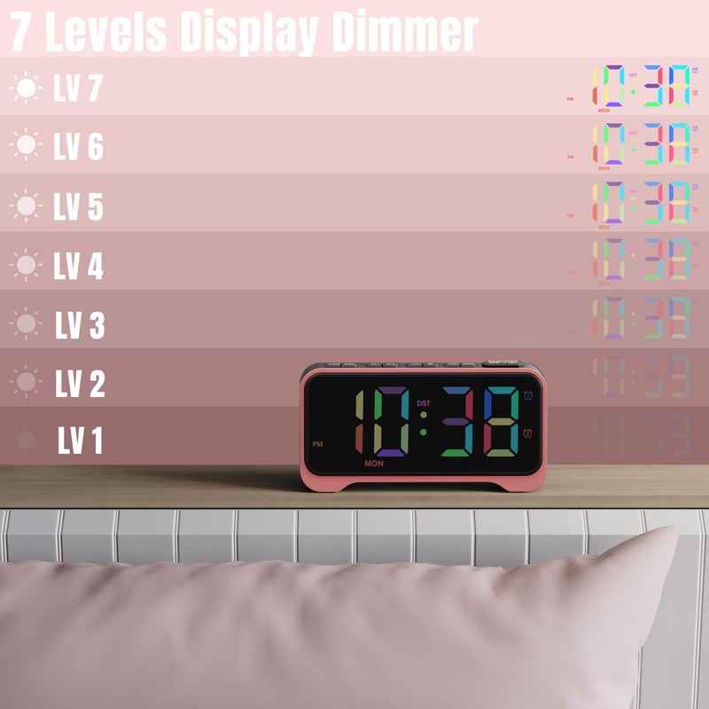 Digital Alarm Clock for Kids, 10 RGB Phantom Dynamic Colors