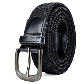 Drizzte Mens Elastic Belt Men's Belts Stretch Plus Size 47'' Big and Tall Belts Black