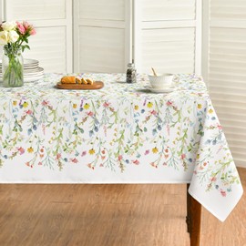 Horaldaily Spring Tablecloth 60×60 Inch Square, Light Green Flowers Washable Seasonal Table Cover for Party Picnic Dinner Decor