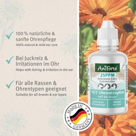 AniForte Ohrentropfen mit kolloidalem Silber 25ppm & Ringelblume 50ml | Für Hunde, Katzen & Kleintiere I Bei Ohrentzündungen, Juckreiz I Ohrenpflege, Ohrenhygiene, Gesunde Ohren
