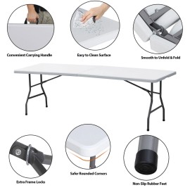 Segawe 2PCS 8' Folding Table Plastic Outdoor Picnic Party Camp Dining w/ Handle White