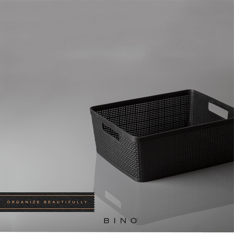 BINO | Woven Plastic Basket | Medium (Black), 4-Pack |