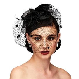 haozaikeji Fascinators Hat for Ladies Women Flower Feather Retro Wedding Hat with Hair Clip Mesh Veil Elegant Pillbox Hat Bridal Headwear Hair Accessories for Cocktail Tea Party Royal Ascot Races