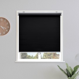Sunoff Blackout Roller Shades Blinds Cordless for Windows Pull Down Room Darkening Door Blinds with Thermal Insulated Easy to Install for Living Room,Bedroom,Home,Office Bathroom Black 22" W x 72" H