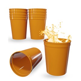 PartyPrints 10 Pack 16 Oz Orange Reusable Blank Plastic Cups, Stadium Cups Bulk – BPA Free Dishwasher Safe Party Cups, Colored Cups Perfect for Party, Wedding, Birthday Graduation, Clubs