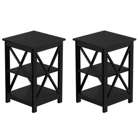 Lavish Home Side Tables with Two Shelves – Set of 2 Contemporary Nightstands with X-Legs – Wooden End Table Pair for Living Room or Bedroom (Black)