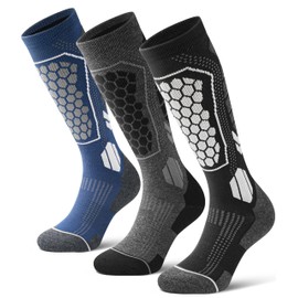 YESWEL Merino Wool Ski Socks For Men & Women, Skiing, Snowboard, Hunting, Over The Calf Winter Warm Socks, 2/3 Pack (X-Large, Multicolor01 (Black,Grey,Blue))