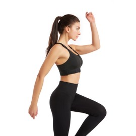 BSLVWG Sports Bra for Women Front Zip Sports Bras with Removable Pads Seamless Yoga Bra Adjustable Straps Running Training Bra, black