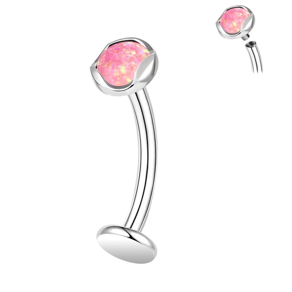 ZS ASTM F136 Titanium Belly Button Ring, 14G Opal Stones