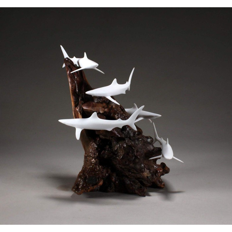 Shark School Sculpture by John Perry 11 in high Pellucida