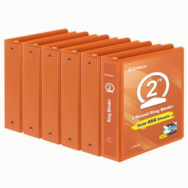 COMIX 3 Ring Binder 2 inch with Clear View Cover, 2" View Binder Holds 200 Sheets of US Letter Size Paper, 6 Pack (Orange)