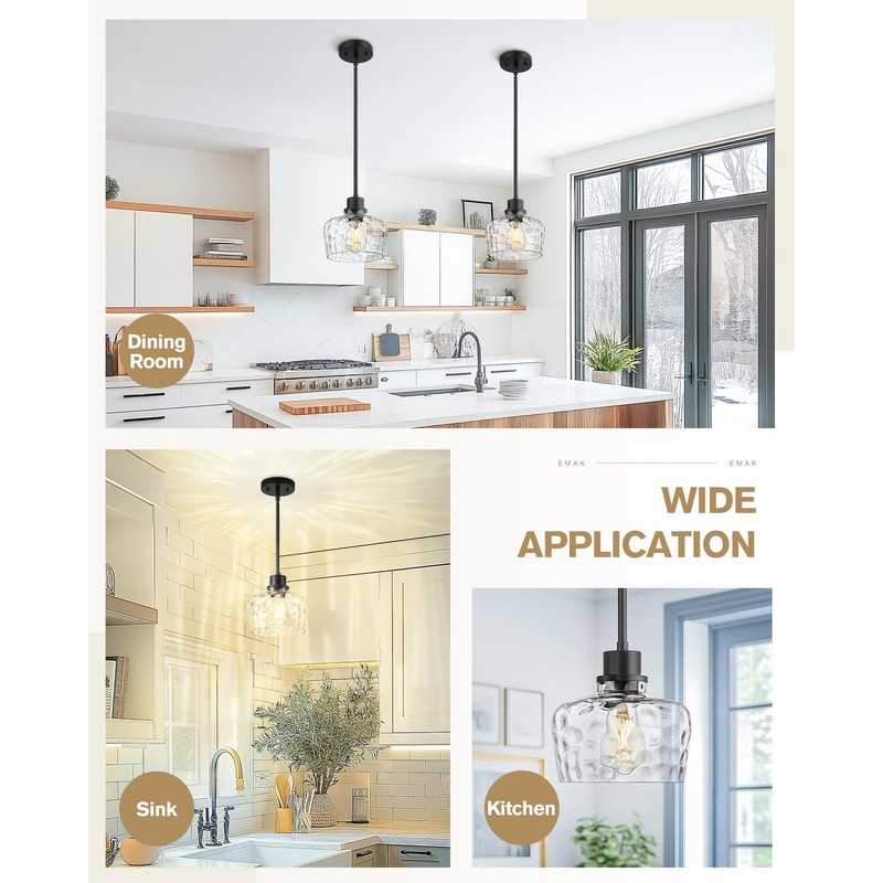Emak 8 Inch Pendant Lights Kitchen Island, Black Pendant Light