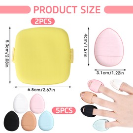 Pack of 5 finger powder puffs, 2 pieces sponges powder puff, for foundation, concealer and cosmetics - soft tassels and sponges for even and comfortable application of make-up