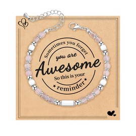 VU100 Beaded Bracelets for Women Gifts for Women Mum Girl Sister Healing Crystal Bracelets for Women Inspirational Gift Christmas Valentines Birthday Gifts for Daughter Friend Wife Girlfriend (Pink)