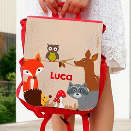 Striefchen® Children's Backpack in Red - Forest Animals - with Name Print, red