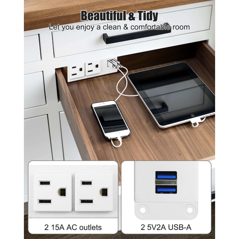in Drawer Outlet Kit, 2 AC & 2 USB-A Ports,