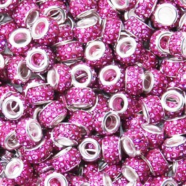 200 abalorio espaciadoras de diamantes de imitación, abalorio de diamantes de imitación, color rojo rosa, manualidades europeas, grandes agujeros, diamantes de imitación, abalorio de Murano, varita de