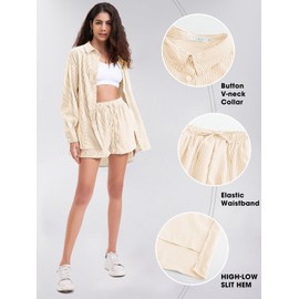 EXLURA Women's Summer 2 Piece Sets Long Sleeve Button Down Shirts Matching Short Sets Beach Vacation Cruise Outfits 2025