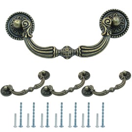 Zorveiio 4Pcs 3.5 Inch Hole Spacing Vintage Bail Pull Handles, Antique Cabinet Pulls Bronze Hardware for Cabinets, Furniture, Drawers with Mounting Screws