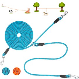 XiaZ Dog Tie Out Cable for 2 Dogs, 15FT/20FT/30FT Portable Dog Trolley Runner for Camping, Reflective Dog Tether Leash for Yard Outdoor Camping