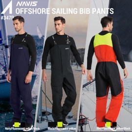 Men’s Offshore Sailing Bib Pants – 3L-Gore Pro-Tex Waterproof Foul Weather Gear for Coastal & Ocean Sailing (Blue, L)