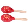 2 Pcs Maracas Red Carved Wooden Sand Ball Percussion Instrument