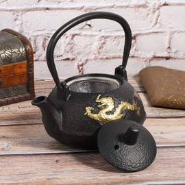 Cast Iron Tea Kettle, Japanese Tetsubin Teapot Cast Iron Teapot Cast Iron Tea Kettle Stovetop Gold Dragon Pattern Ornaments for Home Tea 0.3L
