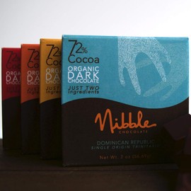 Nibble Chocolate Four Bar Flight Gift 72% | 4 bars pack | Certified Organic | Vegan | 2 Ingredients | Gluten & Soy Free |