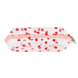 RIAH FASHION Lightweight Cute Transparent Printed Cosmetic Makeup Pouch Toiletry Multipurpose Travel Bag for Women, Girls (Heart)