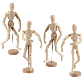 JOIKIT 4 Pack 12 Inch Wooden Artists Model, Wooden Art Mannequin Articulated Mannequin with Stand and Posable Body, Movable Wooden Manikin for Drawing The Human Figure