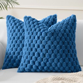 MIULEE Set of 2 Faux Fur Decorative Throw Pillow Covers Soft Plush Cushion Cases for Sofa Couch Bed Living Room 18x18 Inch Navy Blue