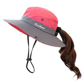 Women's Foldable Sun Hat, Summer Hat, UV Protection, Hiking Hat, Fishing Hat, Garden Hat, Waterproof, Outdoor Bush Hat with Adjustable Chin Strap, Red-a