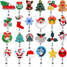 24 Pcs Christmas Nurse Badge Reels Retractable Badge Reels with Alligator Clip Holiday Badge Holders Retractable Cute Santa Claus Gingerbread Snowman Name ID Badge Reel for Nurses Students (Classic)