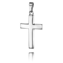 JEVELION Pendant Cross Silver Cross for Women, Men and Children Cross Pendant 925 Sterling Silver Domed Shape Pendant + Jewellery Case, Cross 925 silver without chain