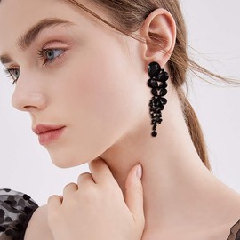 EVER FAITH Women's Earrings Austrian Crystal Elegant Water Drop Wedding Clip On Earrings Ear Jewellery Dangle Grey Black Tone, Crystal, No information