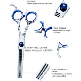 6 Inch Scissors, Hair Cutting Scissors, Professional Hairdressing Scissors, Hair Professional Hairdressing Scissors Set, Thinning Scissors, for Men, Women, Pets, Family Hairdressing Salon (Silver)