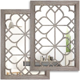 Wocred Set of 2 Rectangular Wall Mirror,Gorgeous Rustic Farmhouse Accent Mirror,Barn Wood Color Entry Mirror for Bathroom Renovation,Bedrooms,Living Rooms and More(11”x15”)