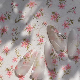 Flower Nail Art Stickers Pink Floral Nail Stickers 5D Embossed Self-Adhesive Design Sticker Spring Nail Decals Leaf Plant Nail Accessories Manicure for Women DIY Nails Supplies 1 Sheets