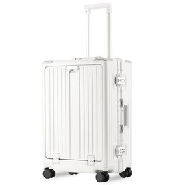 VentureVault Carry On Luggage 22x14x9 Airline Approved Aluminum Frame, 20 Inch Hard Shell Carry On Luggage, Suitcase Carry-on Zipperless Luggage, TSA Approved (White)