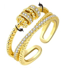 14k Fidget Ring for Women S925 To My Daughter Anxiety Meditation Ring Cubic Zirconia Adjustable Swivel Ring For Girls Jewelry Gift (gold)