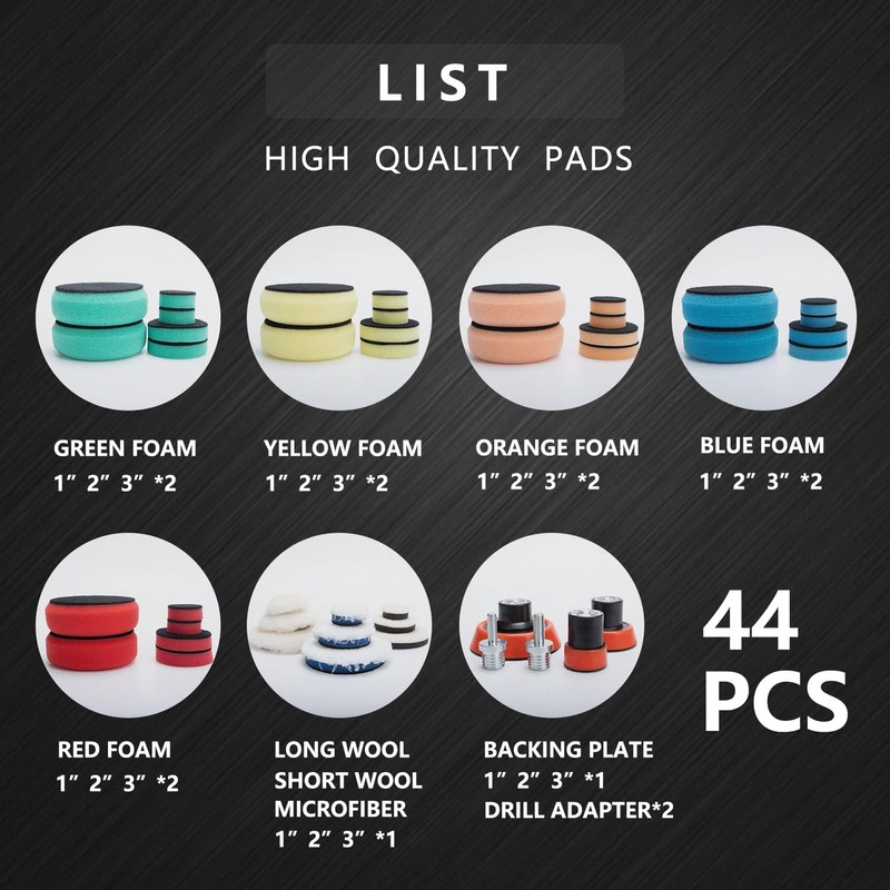 44-Piece Polishing Pad Kit for Drill & Polisher - Foam,