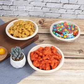 JAYEEY 12 oz Round Disposable salad bowls with lids, Sugarcane Fiber Paper Bowls take away food containers Plant Fibers Freezer Safe 50 Pack