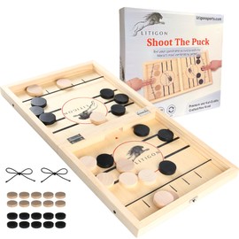 Litigon Shoot The Puck - Fast Sling Puck Game Large Size - Wooden Hockey Board Game - Desktop Battle Sling Hockey - Funny Family Home Games - Kids and Adult Ice Hockey - Test Your Speed