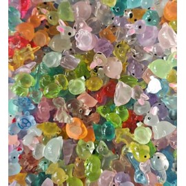 100PCS 10 Sets Luminous Mini Resin Ducks Frog Flamingo Rabbit Dolphin Turtle Lizard Dinosaurs Birds Puppies Glow in The Dark Animals Dollhouse Landscape Garden Micro Décor Aquarium Potted Figurine