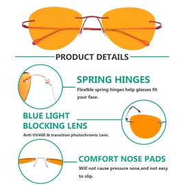Eyekepper 10 Pack Orange tinted Rimless Pilot Blue Light Blocking Glasses for Women Ladies Readers Computer Eyeglasses +1.00