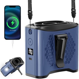 LAMBRI Portable Waist Fan Clip on Shirt Fans 10000mAh-24H Cool Clip Wearable Belt Personal Fans Rechargeable, 4 Speeds Neck Fan Hands-Free, Waist ClipFan for Jobsite Outdoor Farm, Navy Blue