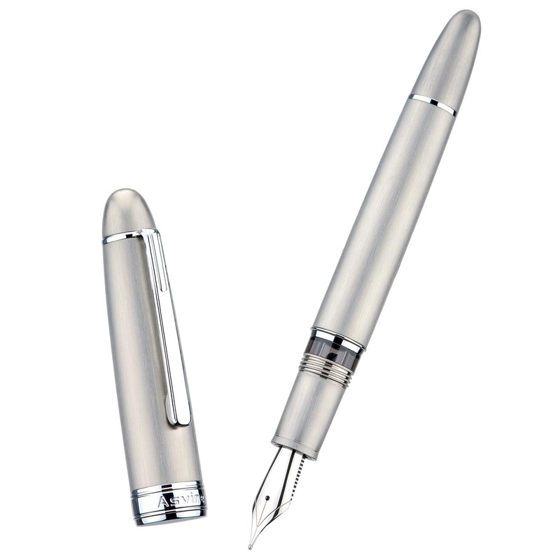 Asvine J16 Brushed Titanium Fountain Pen Jowo Medium Nib Piston