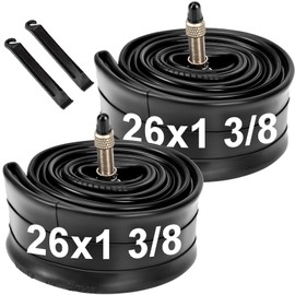Hycline Bicycle Tube 24/26/27x1 3/8" Mamachari City Cycle Foldable Tire Tube EV English Valve Bike Clincher 26x1 3/8" Brub, Set of 2 with Tire Levers