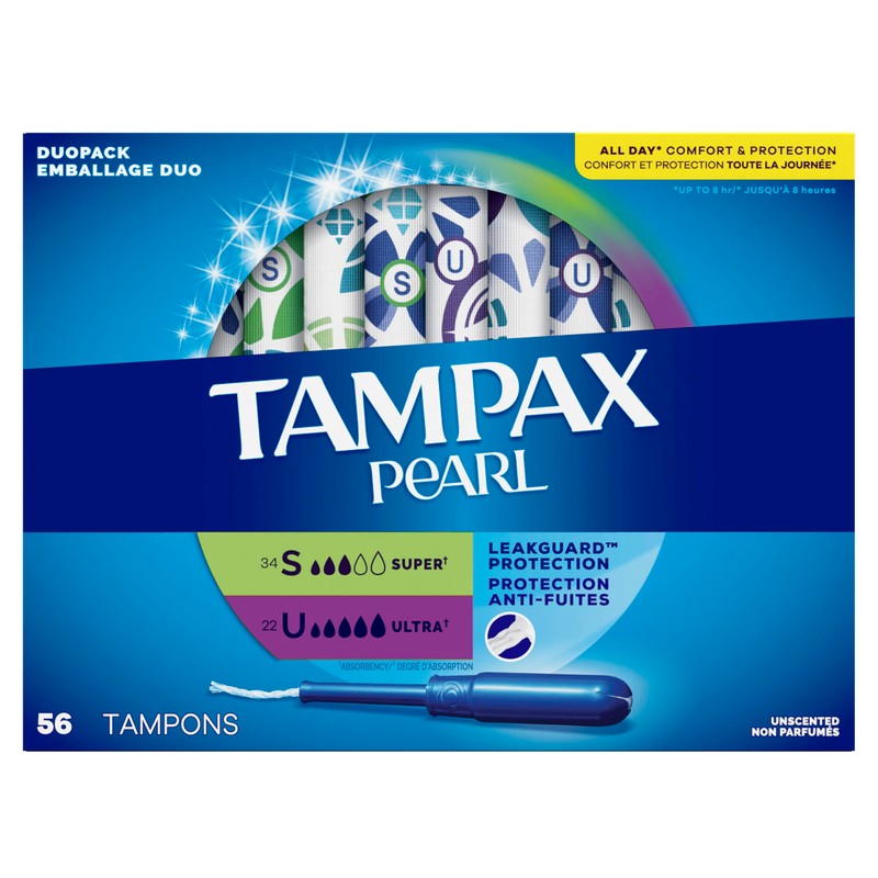 Tampax Pearl Tampons Multipack, with LeakGuard Braid, Super/Ultra Absorbency, Unscented,