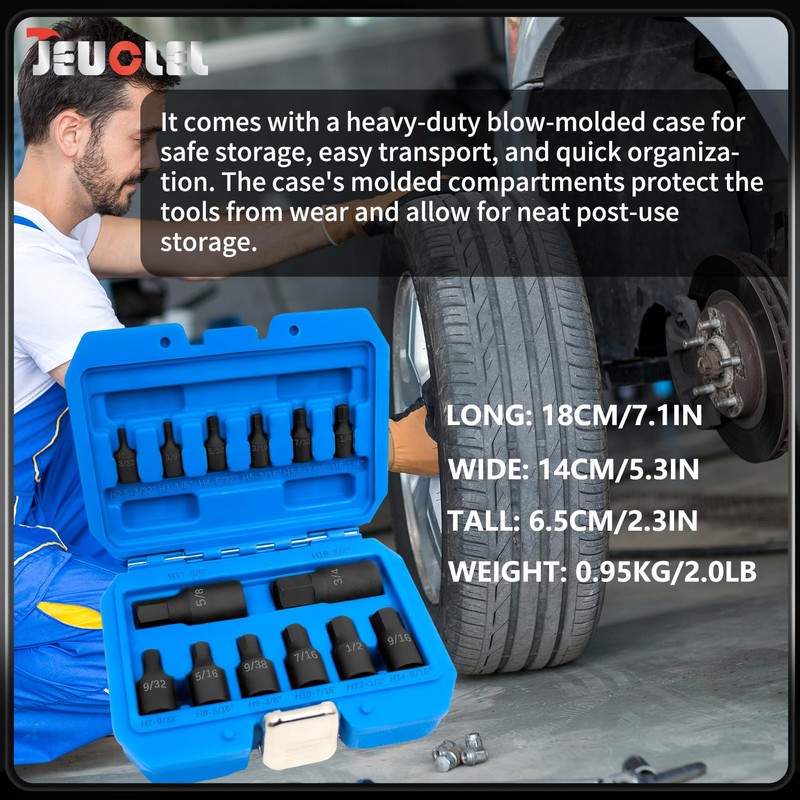 JEUCLEL 14Pcs Impact Grade Allen Bit Socket Set, SAE Hex